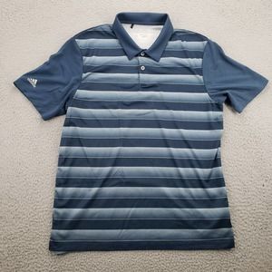 Adidas Shirt Mens Medium Blue Striped Short‎ Sleeve Outdoors Sports Golf Polo